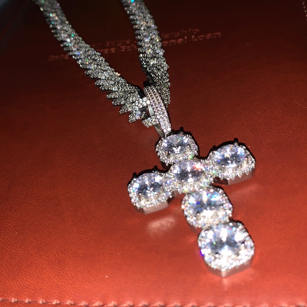 Bust Down Cuban and Cross Chain w/ another chain